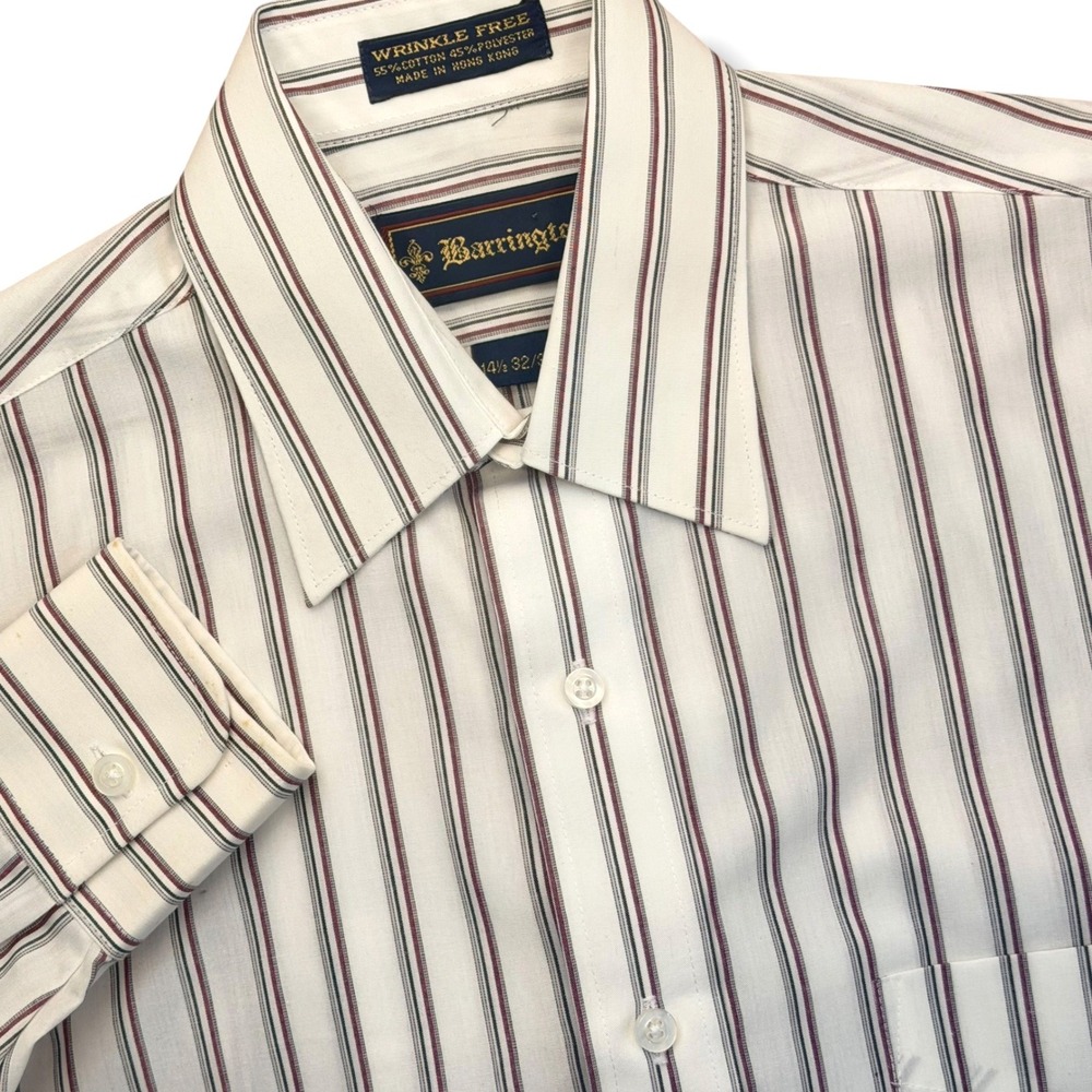 Vintage Barrington Button Up Shirt Men 14.5 S White Maroon Striped Cotton Poplin